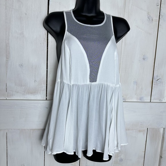 Free People intimately Ivory Marble Cami Racerback Tank Top Mesh Size XS NWOT - Picture 2 of 9